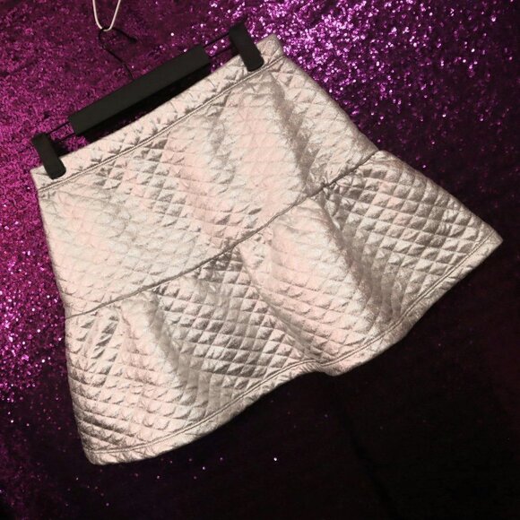 Reclaimed Vintage Dresses & Skirts - LAST CHANCE - SILVER FOIL SKIRT 4 Stretch Futuristic Cyber Club Festival